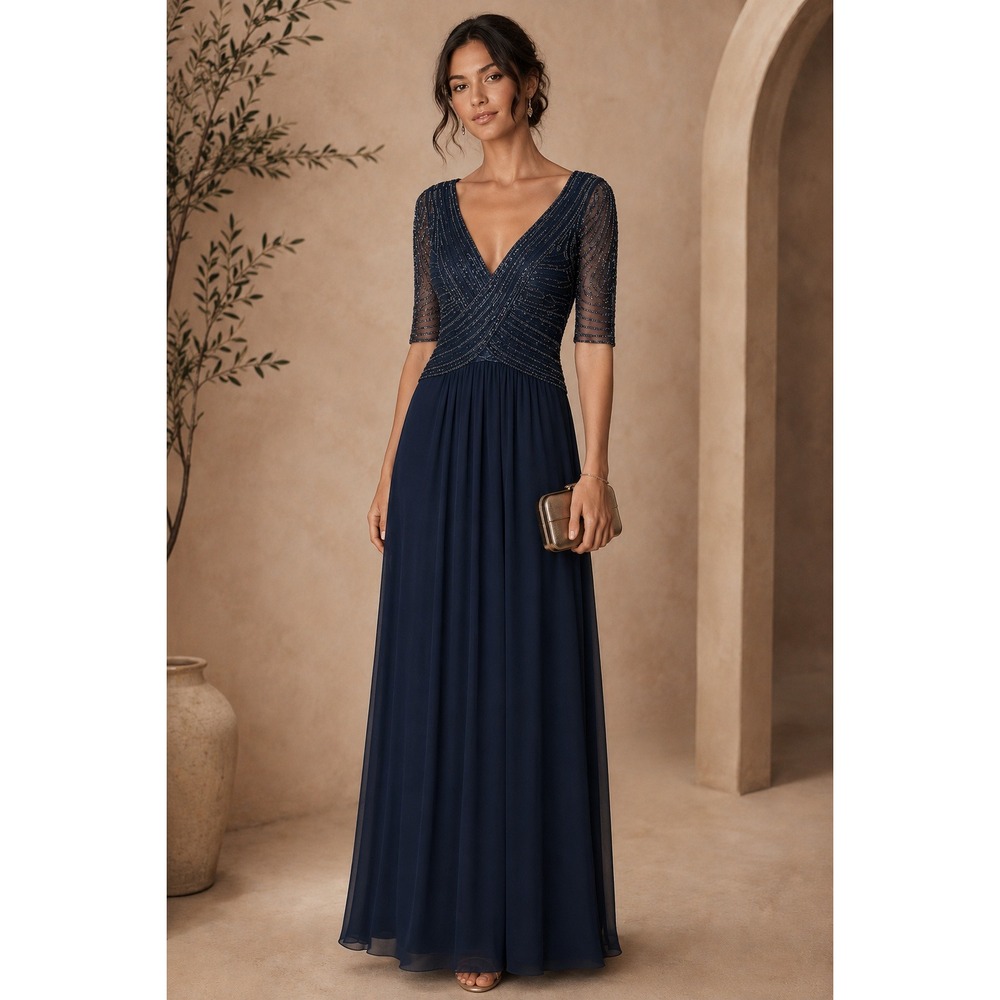MGNY NWT Madeline Gardner New York Beaded Navy  Formal Gown 72028- Size 18